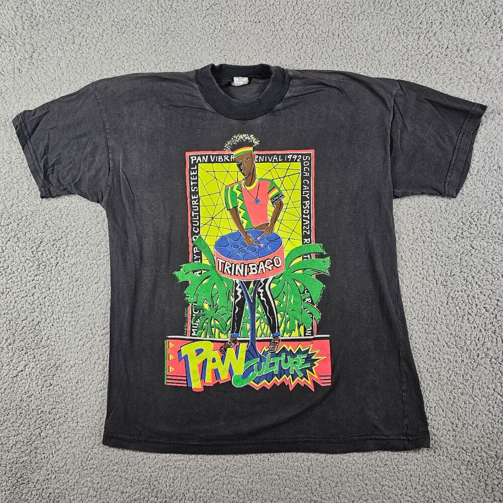 Vintage Trinibago Shirt Men Medium Black 1992 Carnival Pan Culture Caribbean 90s